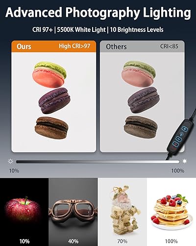 Miniatura 3 de DUCLUS Fotografía de caja de luz, caja portátil de cabina de estudio fotográfico, 10 "x 10" Mini tiendas de campaña de tiro profesionales con 96