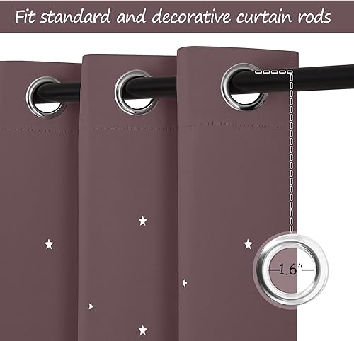 Miniatura 5 de NICETOWN Cortinas opacas para niños de 84 pulgadas de largo para dormitorio de niñas, cortinas de ventana con recorte de estrellas con ojales en la