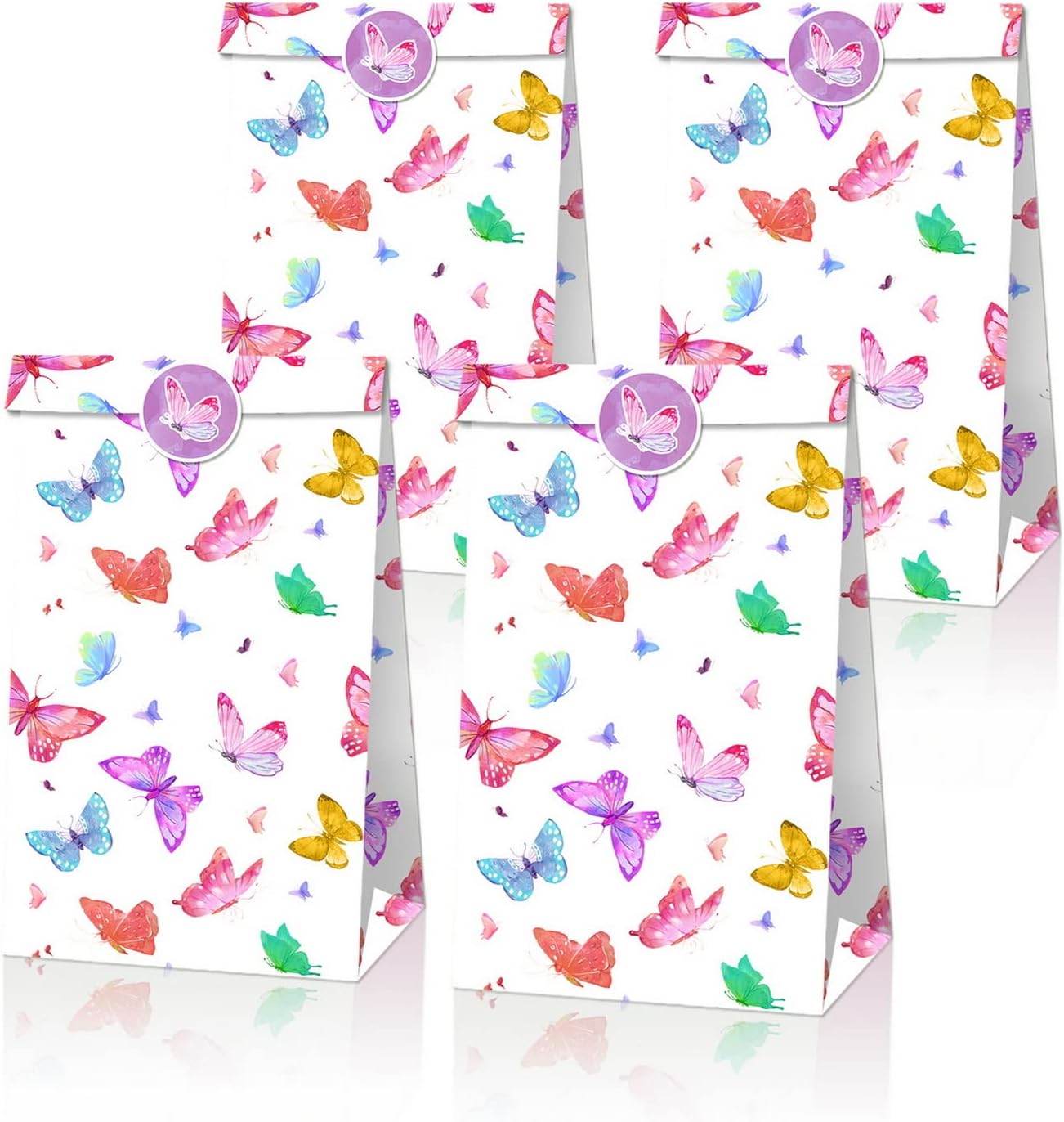 Btoyting Goodie Bag butterfly Themed Paper Gift Bag Candy Treat Bags for Boys Girls Baby Shower, Birthday Party, Graduation Anniversary Wedding Animal Party Merchandise for Guests 12 Pack