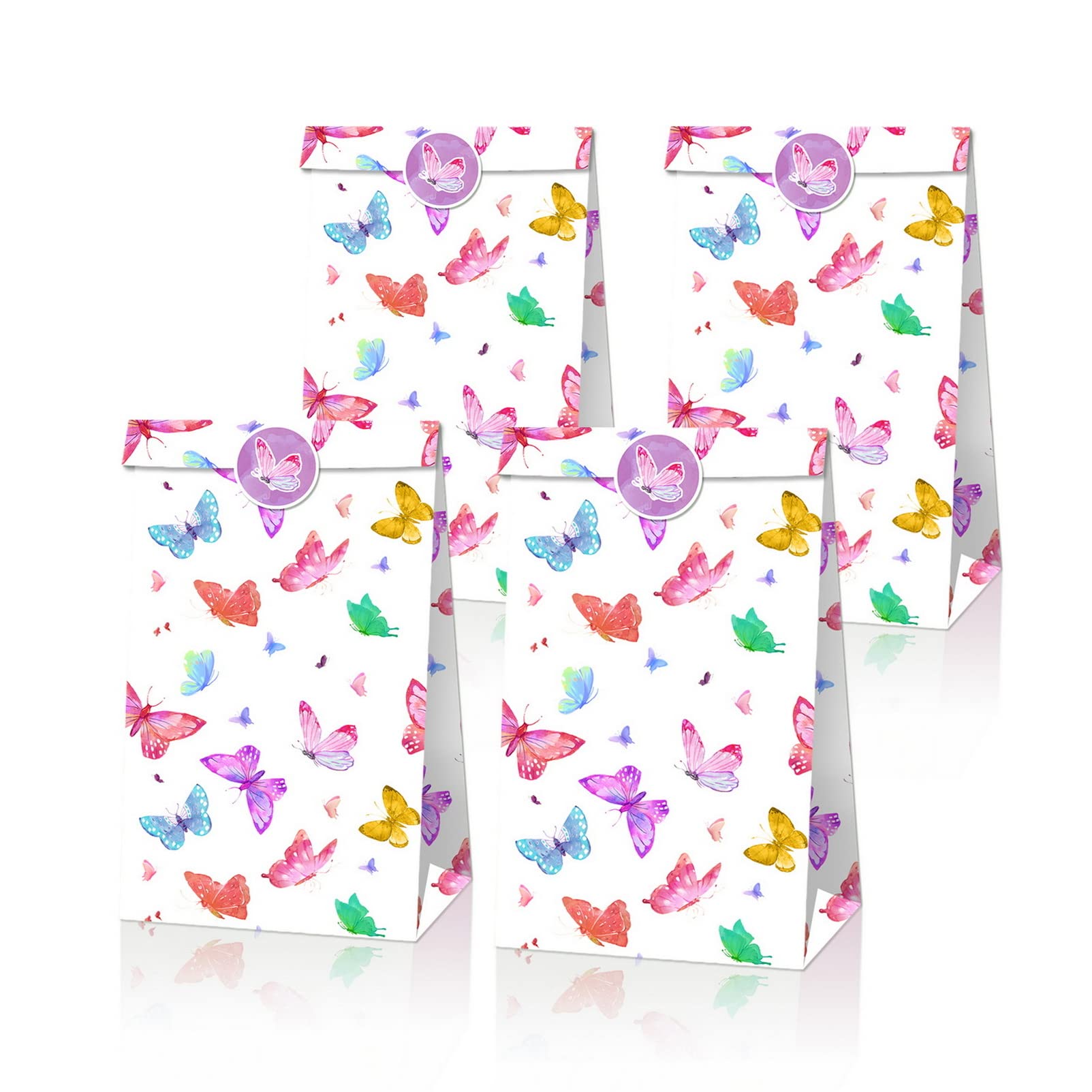 Btoyting Goodie Bag butterfly Themed Paper Gift Bag Candy Treat Bags for Boys Girls Baby Shower, Birthday Party, Graduation Anniversary Wedding Animal Party Merchandise for Guests 12 Pack