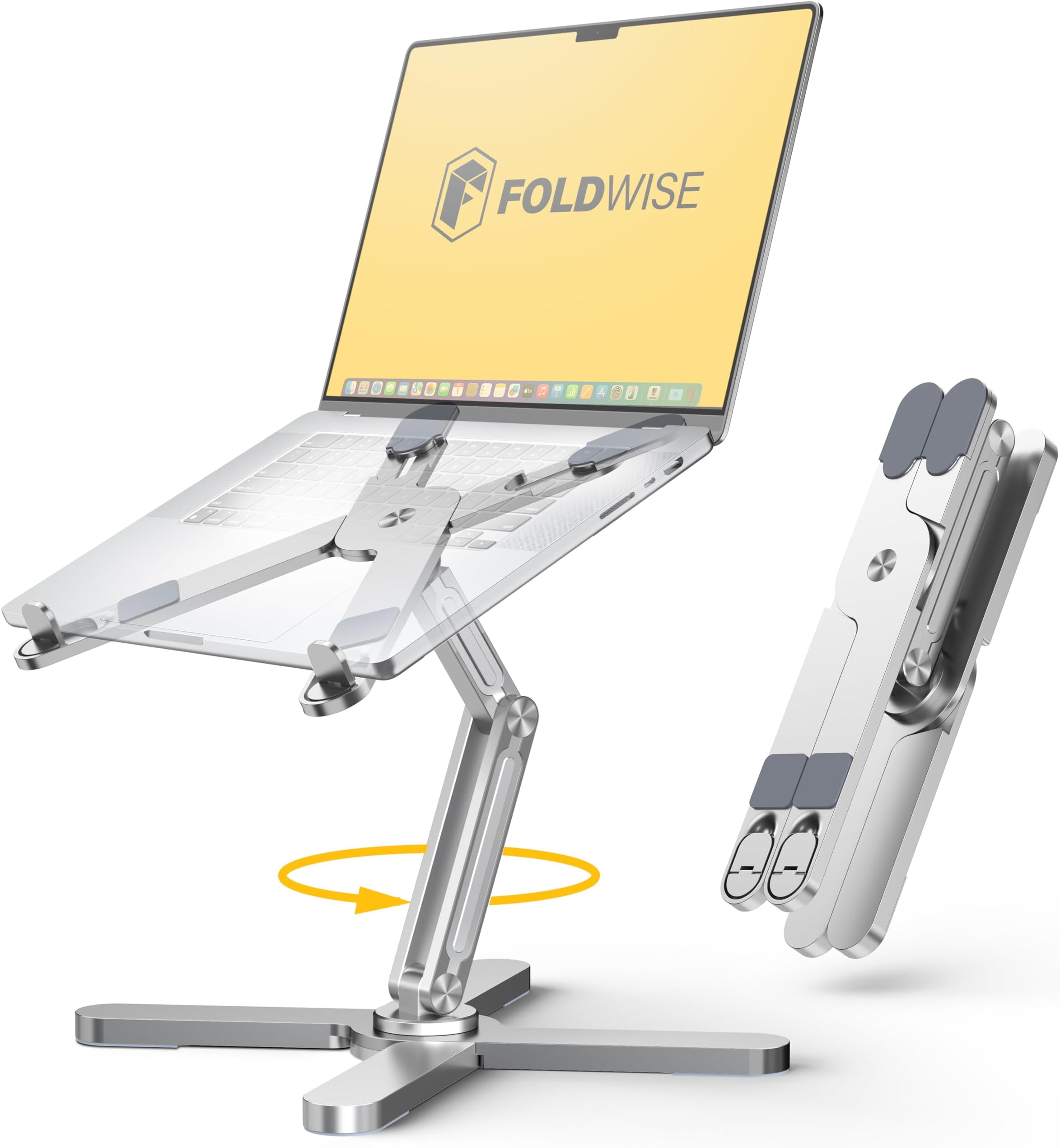 FoldWise X Premium Laptop Stand for Desk - 100% Aluminium, Portable & 360° Rotating - Adjustable Height & Angles Laptop Riser - Sturdy & Foldable MacBook Stand Compatible with All 11-18” Devices