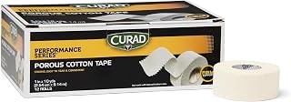 CURAD Performance Series Premium Porous Cotton Athletic Tape, 1" x 10 yd, Box of 12 Rolls - Breathable, Durable Support