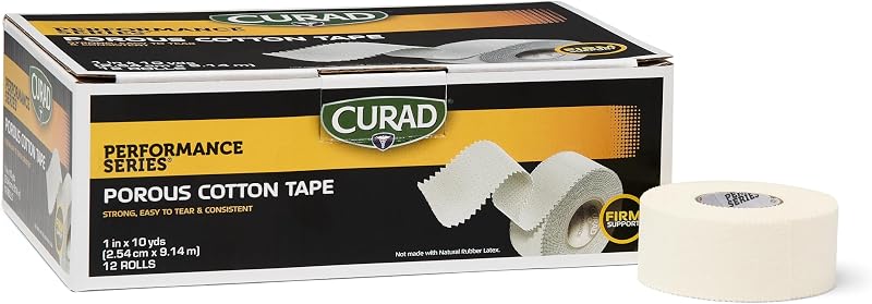CURAD Performance Series Premium Porous Cotton Tape, 1" x 10 yd. Box of 12, White