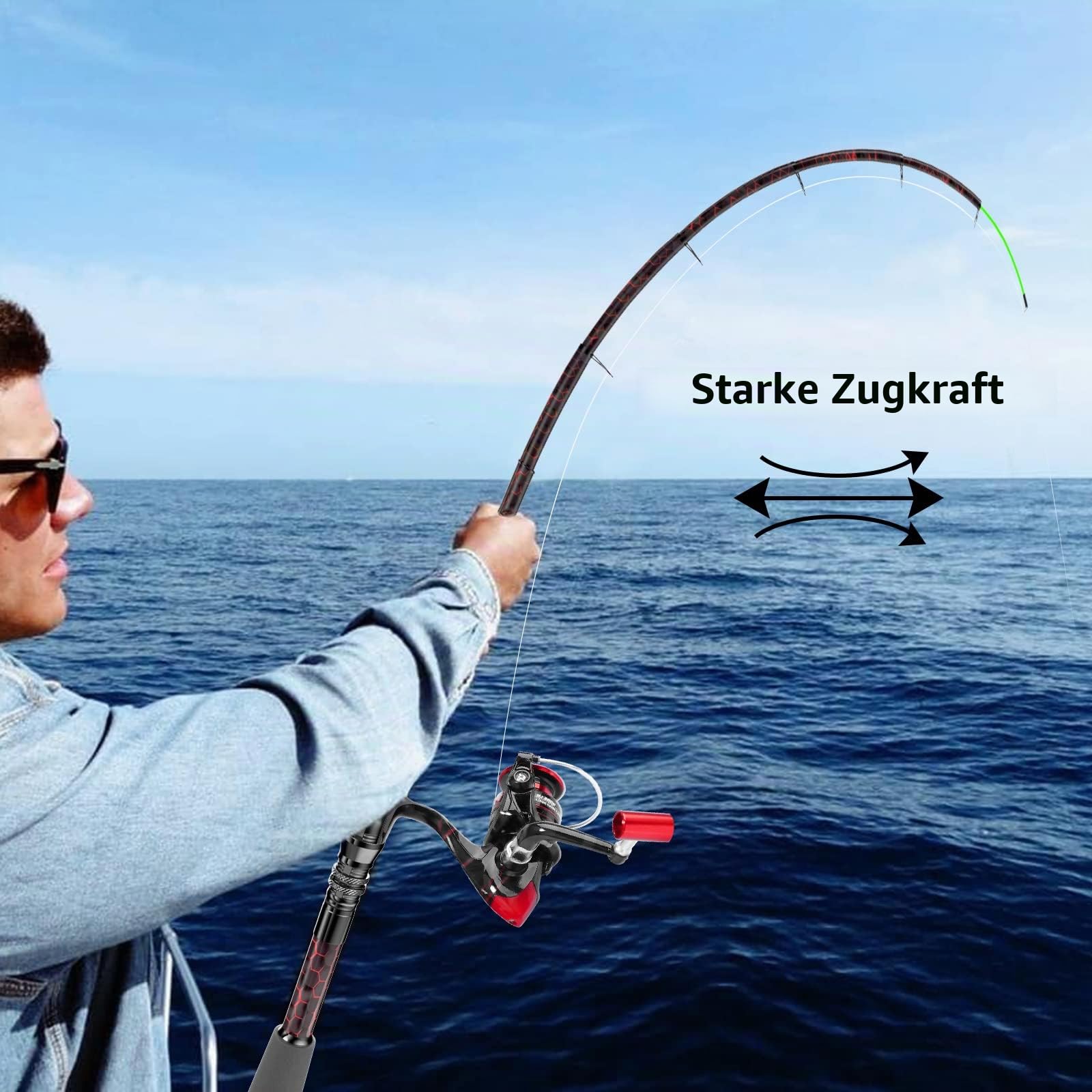 QudraKast Fishing Rod and Reel Combos, Unique Design with X-Warping Painting, Carbon Fiber Telescopic Fishing Rod with Reel Combo Kit with Tackle Box, Best Gift for Fishing Beginner and Angler