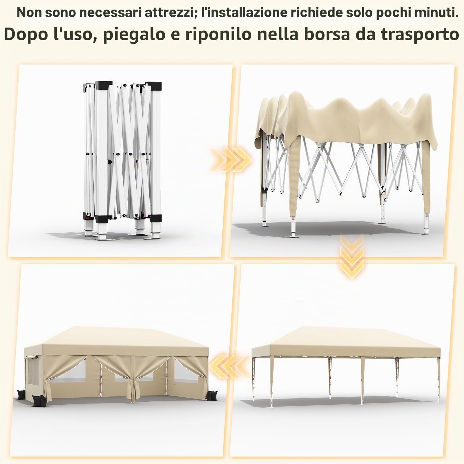 JUMMICO Gazebo 3x6 Pieghevole Impermeabile｜Zanzariera Arieggiata Anti-Insetti｜Robusto, Durevole, Impermeabile e Anti-UV｜Installazione e Rangement Rapidi｜Ideale per Cortile, Campeggio e Altro｜Beige