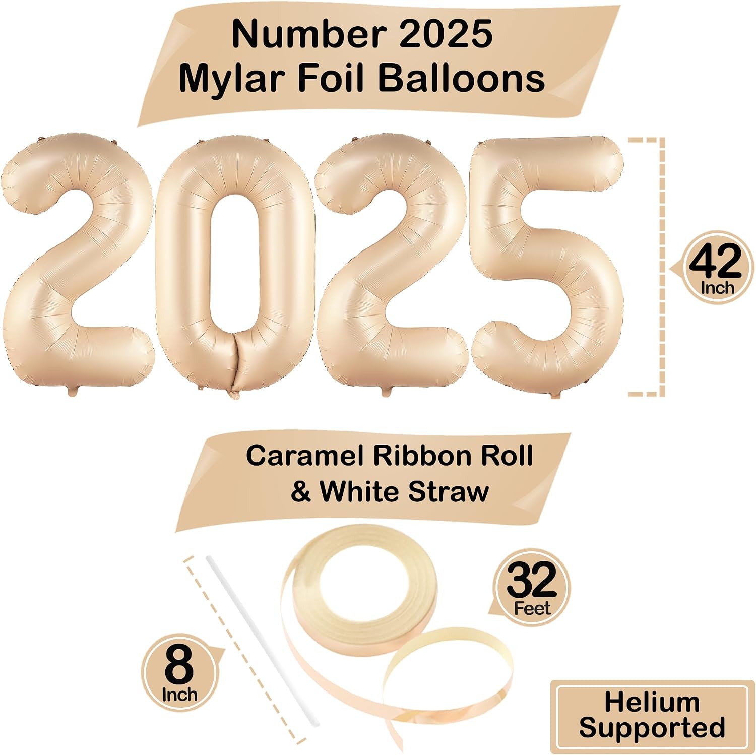 KatchOn, Giant Caramel 2025 Balloon Numbers - Large 42 Inch, 2025 Balloons Caramel | Graduations Eve Party Supplies 2025 | Graduations Balloons, Graduation Decorations 2025