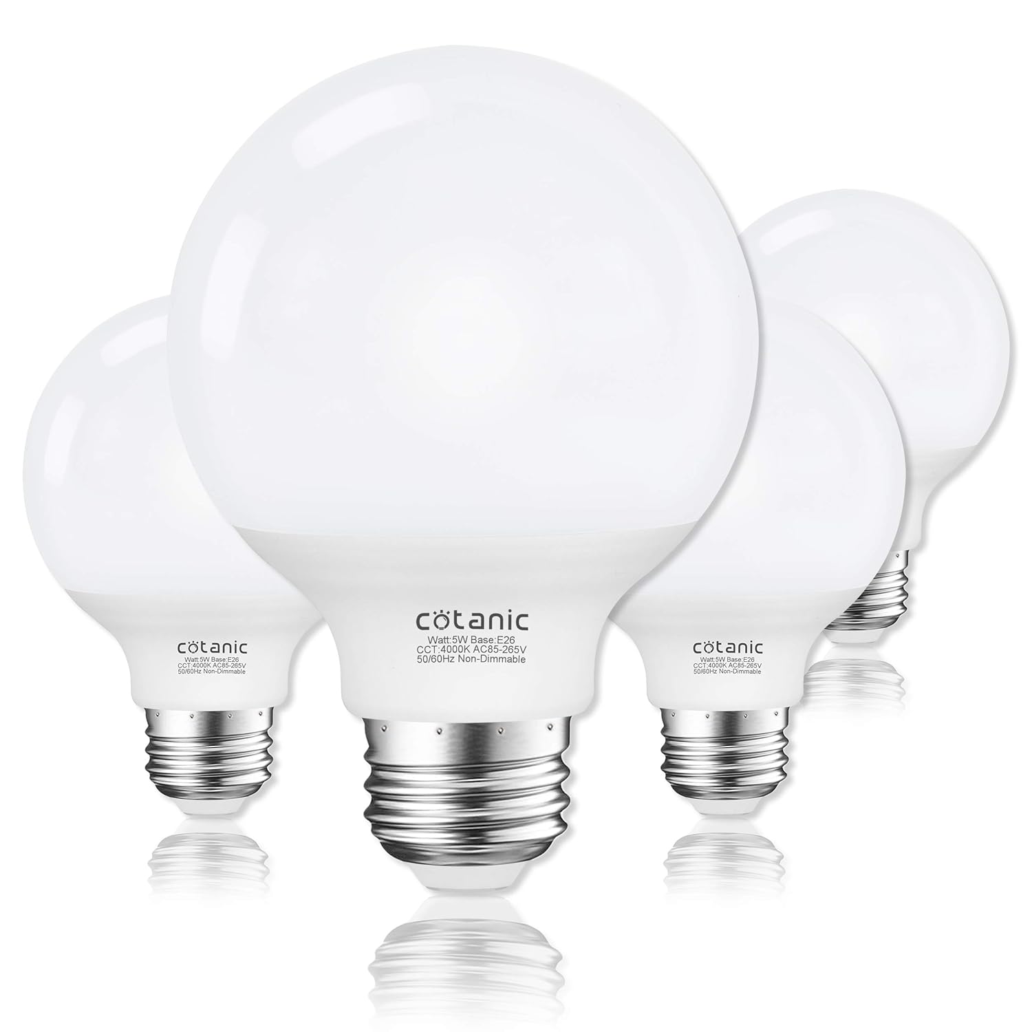 Cotanic G25 LED Globe Light Bulbs 5W Vanity Light Bulb 60W Equivalent Daylight 4000K Non-dimmable Makeup Mirror Lights