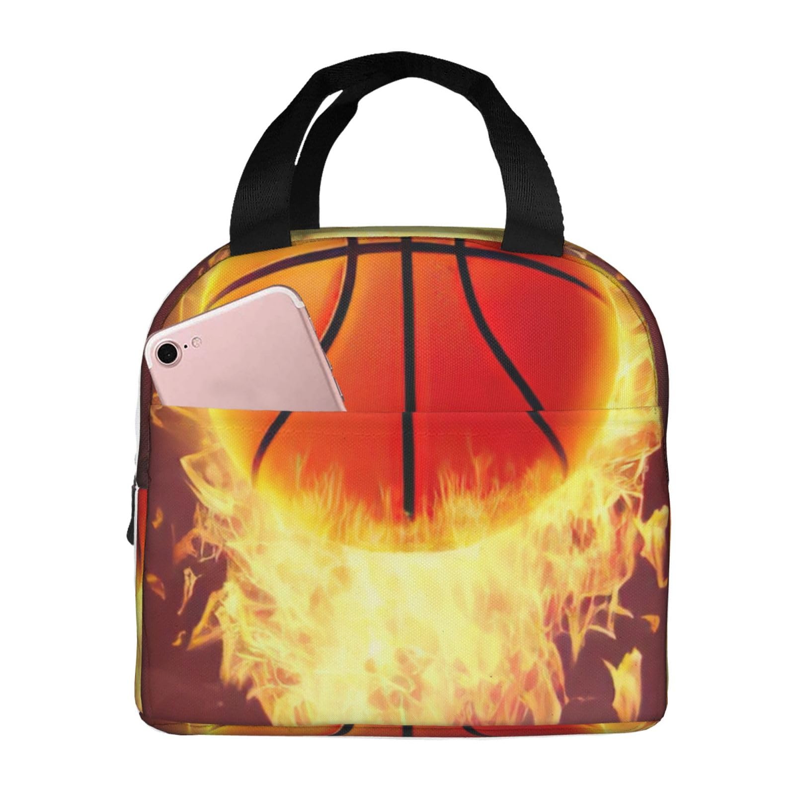 Borsa per il pranzo con stampa di pallacanestro blu e palla da basket per donne e uomini, riutilizzabile, isolata per il pranzo, per viaggi, scuola, picnic