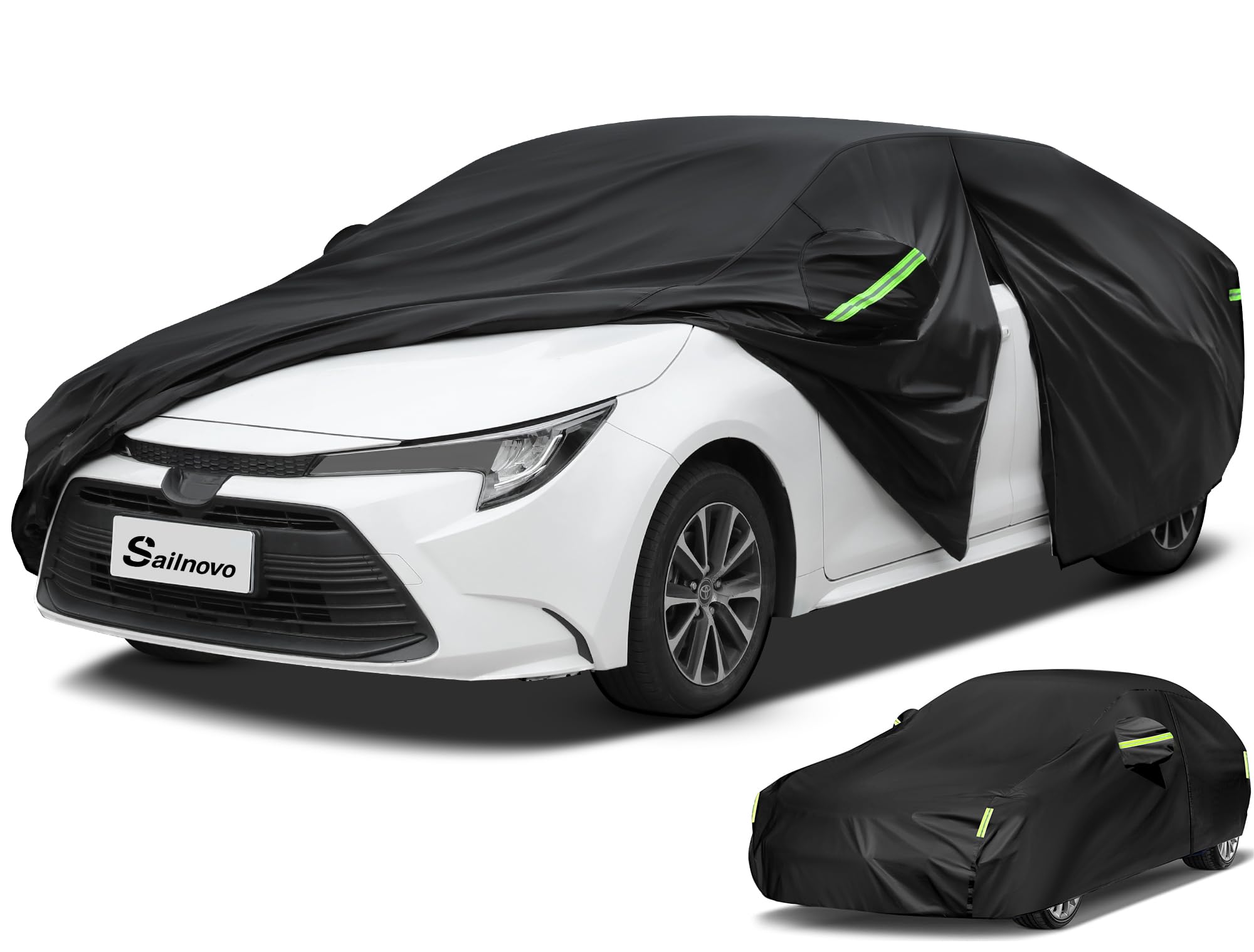 Sailnovo Sedan Car Cover Waterproof All Weather,Heavy Duty Full Exterior Cover for Audi, Honda Snow Sun UV Protection with Zipper Universal Fit for Sedan (178 to 185 Inch), Black
