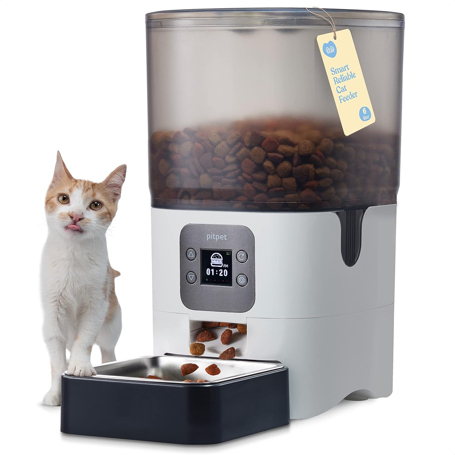 Smart Automatic Cat Feeder 6L Reliable Cat Food Dispenser with Display LCD