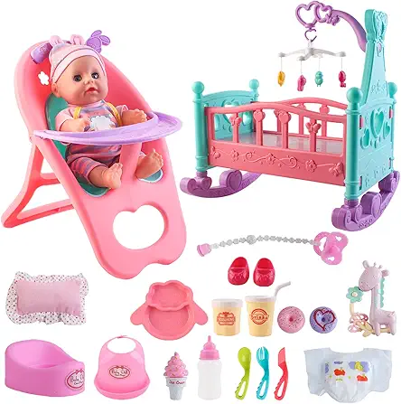 deAO Baby Doll Set with Crib Mobile High...