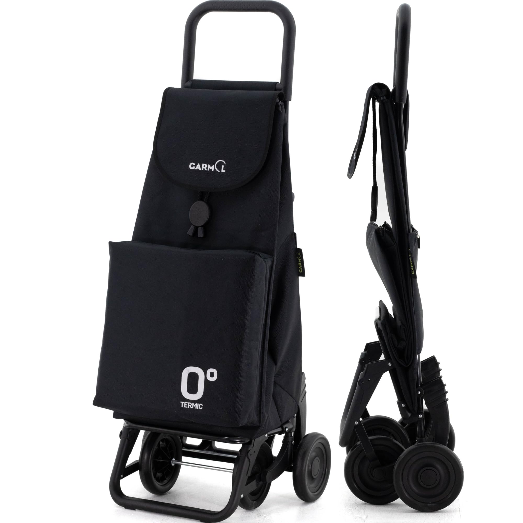 GARMOL Carro de la Compra Térmico Plegable 55 Litros |Bolsillo Térmico Interior de 11 Litros | Carro de la Compra 4 Ruedas Gran Capacidad | Carrito Compra Plegable Color Negro
