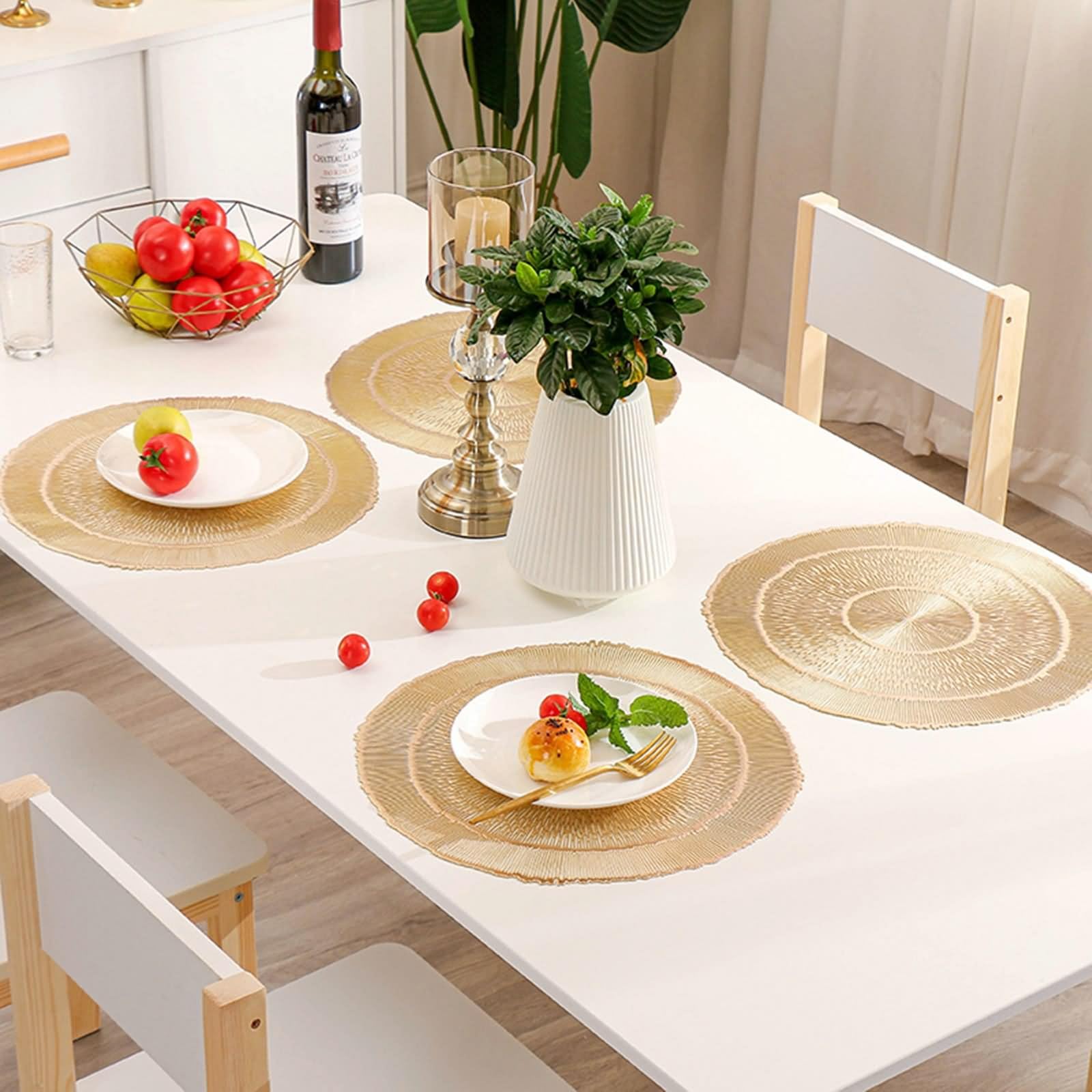Juego de 8 manteles individuales decorativos navideños, elegantes, 38 cm, redondos, con patrón dorado, PVC