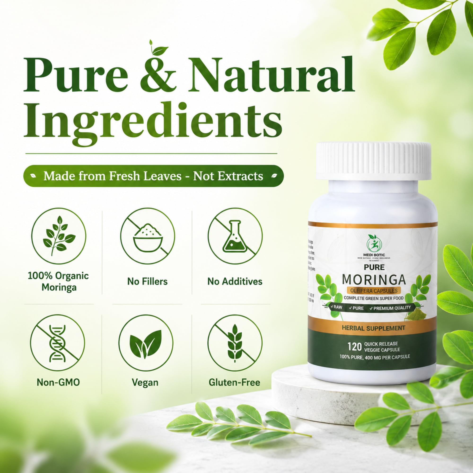 Organic Moringa Capsules 800mg, 3rd Party Tested & Non-GMO, 120 Count — Amazon image 4