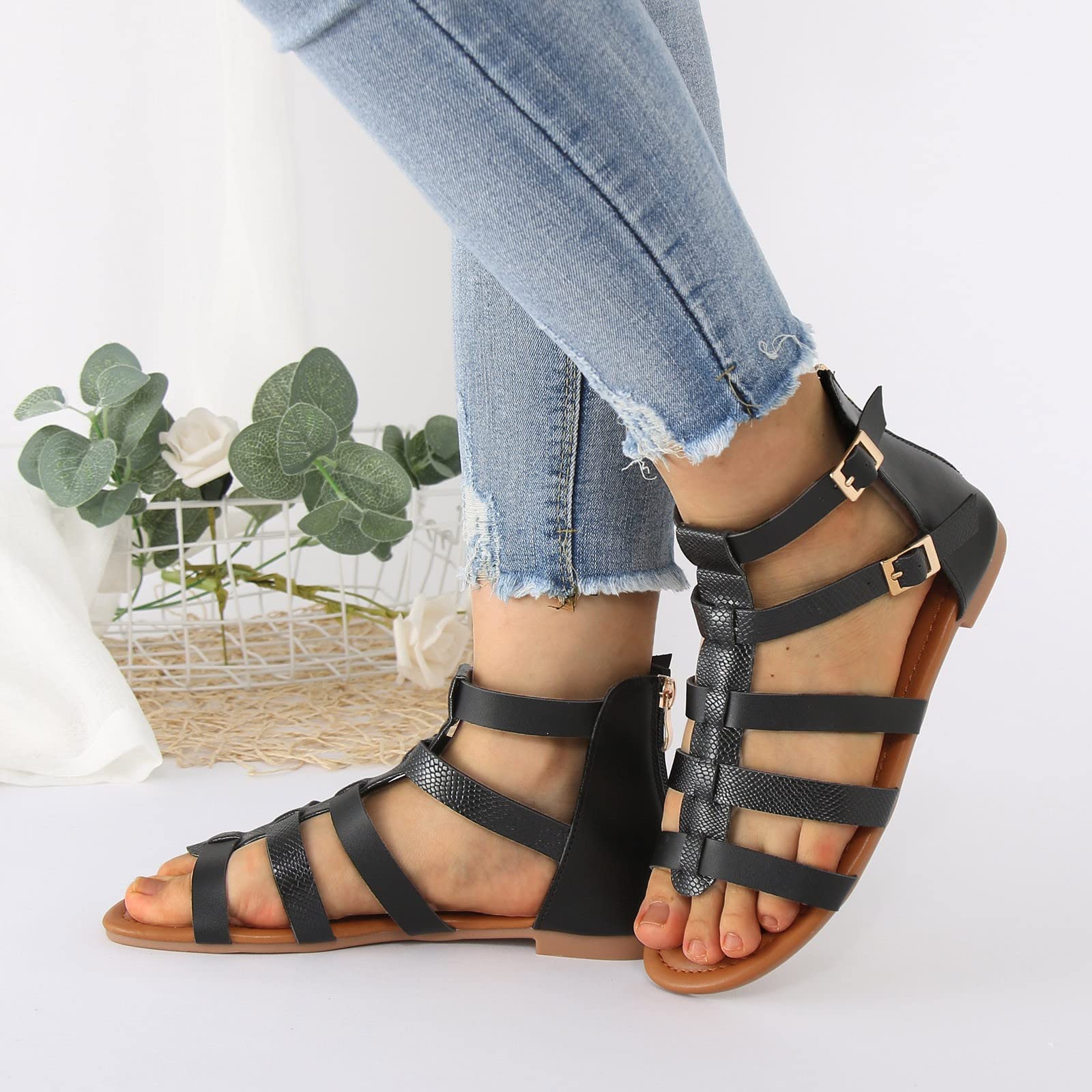 Sandali Donna Trekking Estive Eleganti Cerimonia Sandali estivi Lady Sandals Roman Stile bohémien Toe Folk Retro Casual Donna Estive Eleganti Cuoio Bassi