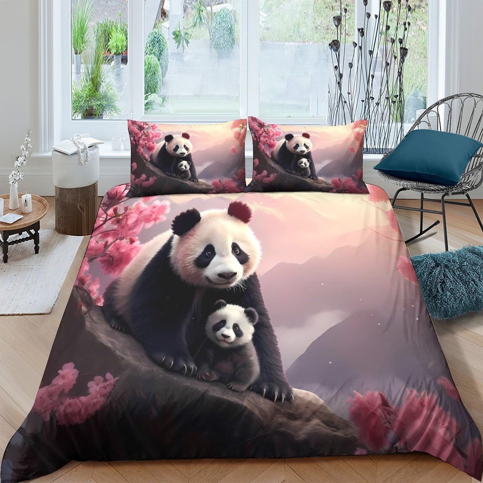 Ctjqhvkz Style-6 3D Printed Panda Forest Fitted Sheet Microfiber Soft Breathable Pink Blossom Mattress Cover For Bedroom Dorm Mattress Protection Decor Single（135X200cm）