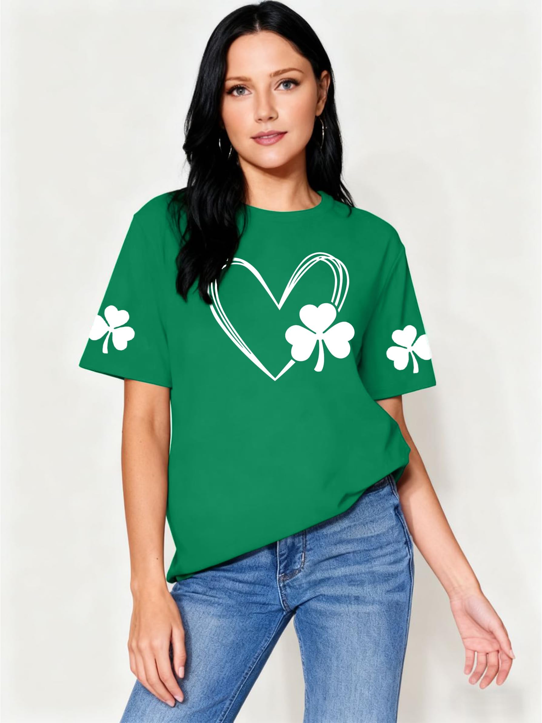 MEESHEEP Womens St Patricks Day Shirt: Lucky Shamrock Heart T Shirts Irish Green Tees — view 6