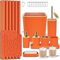 Vista 1 de Bathroom Accessories Set - 25PC Bathroom Sets with Shower Curtain and Rugs, Orange Bathroom Accessories with Trash Can, Soap Dispenser, Soap Dish &