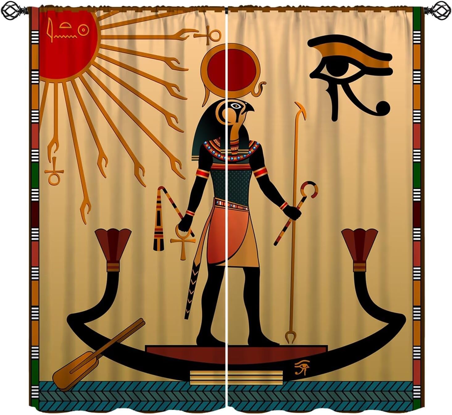 Retro Ancient Egypt Curtains,First Egyptian Pharaoh Sun-god Egyptian Eye of Horus Blackout Rod Pocket Window Treatments for Aldult Bedroom Living Kitchen Cafe Office Drapes 42" W X 45" L