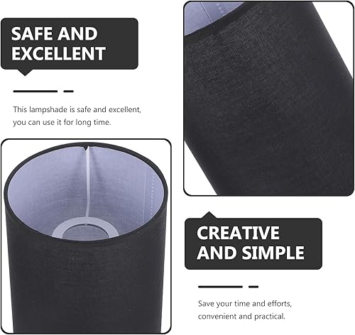 Miniatura 8 de Angoily Pantalla de lámpara cilíndrica de tambor, pantalla de tela con clip, cubierta de luz E27, repuesto para lámpara de mesa (negro)