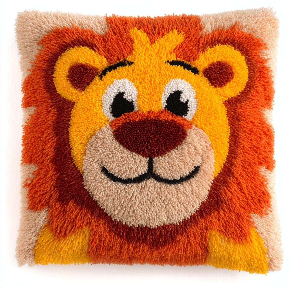 Kitquiver Latch Hook Rug Kits for Adults Lion DIY Latch Hook Cushion Cross-Stitch Embroidery Cushion Cover for Home Sofa Decoration 17X17 in.