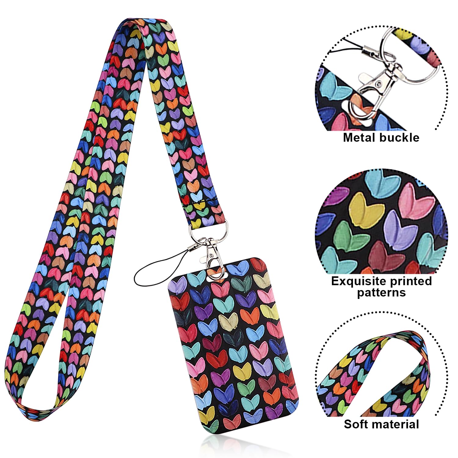 Rumyve 1 Piece Badge Holders with ID Lanyards - Variety of Patterns - Durable PVC Material - 45cm Lanyard Length(Colorful Heart) - Image 3