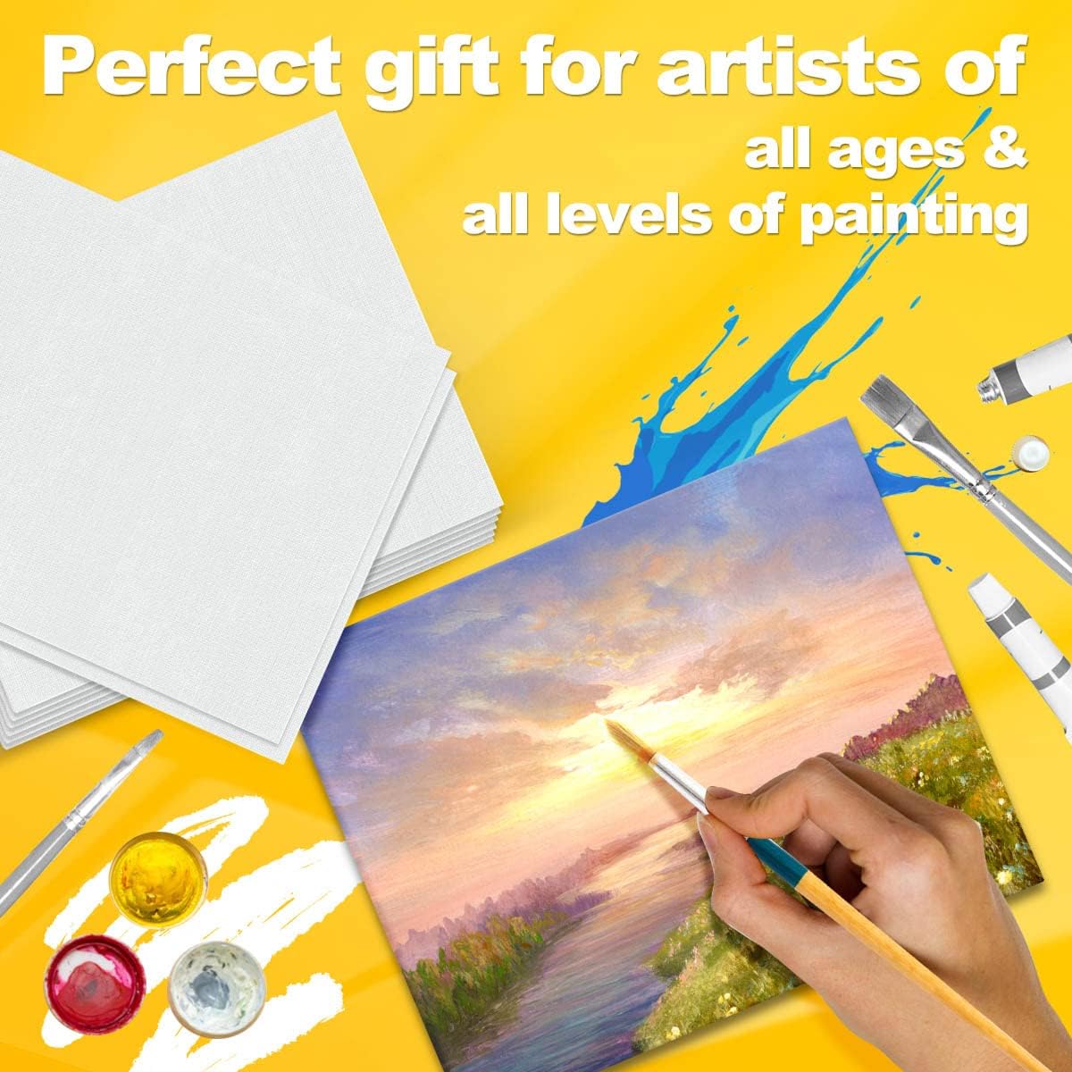 Canvas Panels 12 Pack 11x14 Inch, 100% Cotton 12.3 oz Triple Primed Canvases for Painting, Acid-Free Flat Thin Canvas Blank Art Canvas Boards for Acrylic Oil Watercolor Gouache Painting