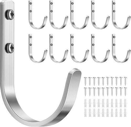 Miniatura 10 de Paquete de 10 Ganchos de Pared para Colgar Toalla/Abrigo - Colgador de Metal de 22LB con Tornillo para Montaje en Pared, para Exteriores, Armario,