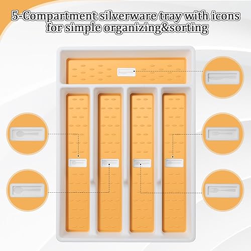 Miniatura 2 de Organizador de cubiertos con iconos de cubiertos, bandeja de cubiertos para cajón de cocina, cubiertos de plástico, organizador de cajones de