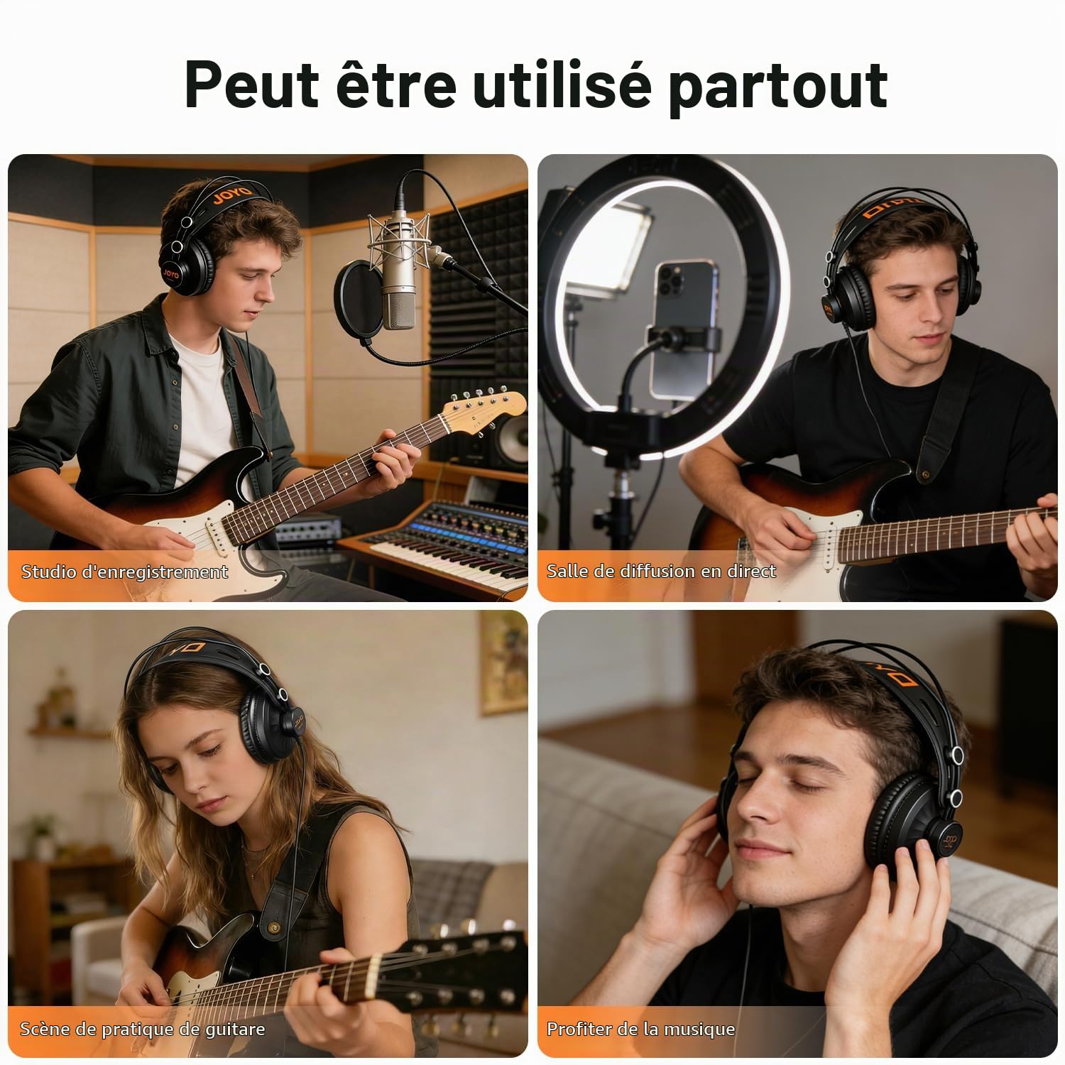 JOYO Casque de Studio Supra-aural à Haute Définition | Confort Circum-aural pour Longues Sessions | pour Écoute Critique, Mastering et Production Musicale (JMH-02)