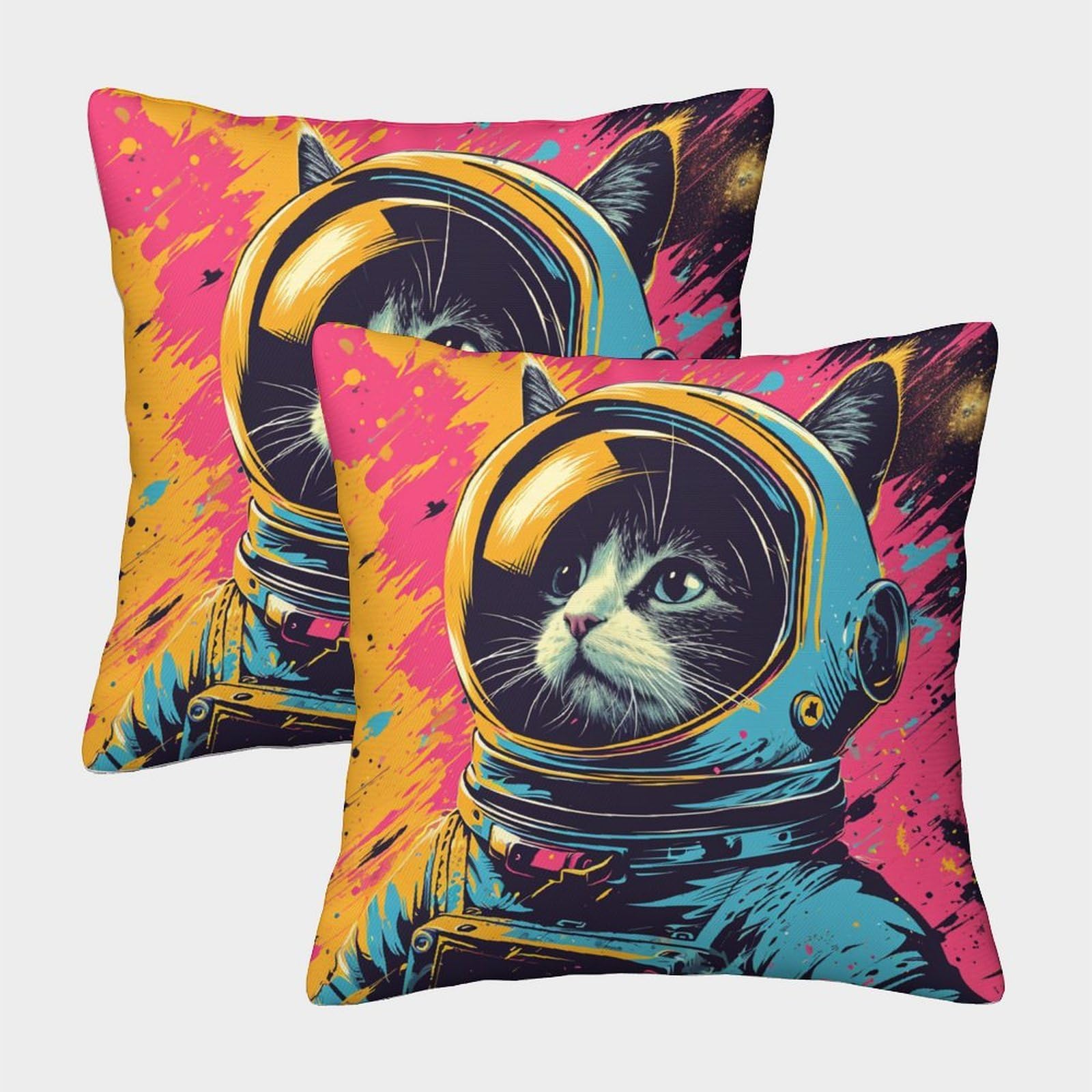 kaiyun 2 Pack Space Cat Dazzling Style 3D Cushion Cover Pillow Cover Sofa Outdoor Decoration Square 50x50cm