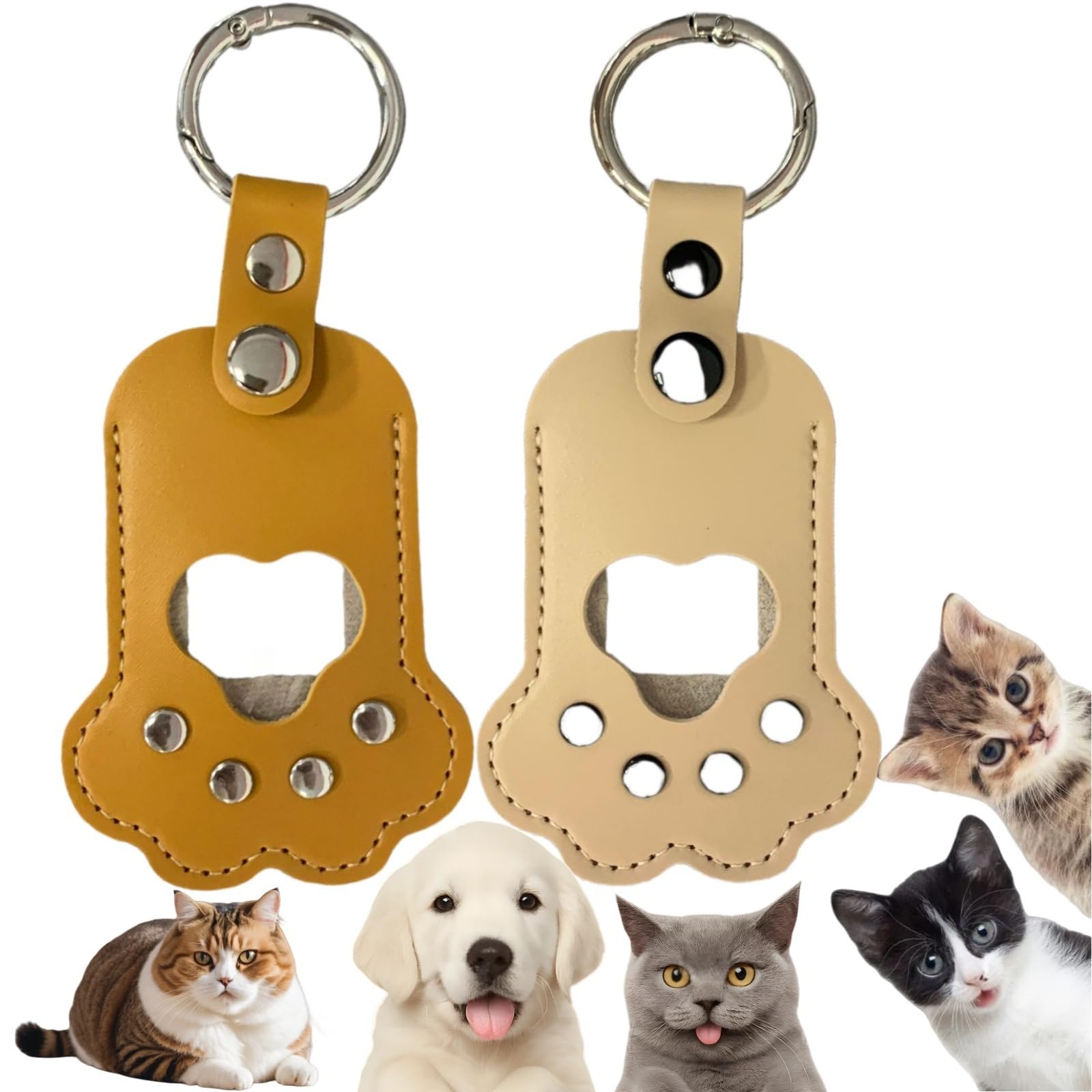 NBOFOL 2Pcs Pet Hair Keepsake Box,Pets Hair Storage Pouch Fur Memorial Keyring,Paw Shape Leather Key Chain and Keyring(Yellow&Beige),Pet Memory Collector,Pet Hair Memorial Keepsake,Pet Memorial Gifts