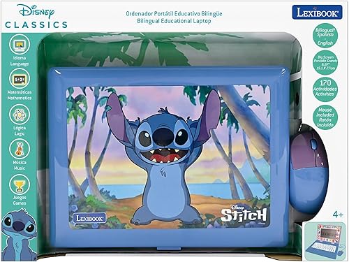 Miniatura 5 de Lexibook, Disney Stitch, portátil bilingüe y educativo españolinglés, juguete para niños, 170 actividades para aprender, jugar juegos y música,