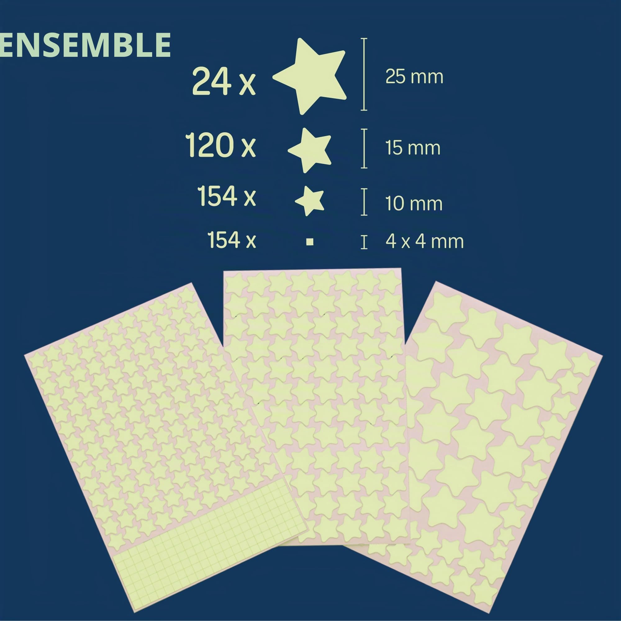 Paraboo Étoile phosphorescente [452 pcs.] points lumineux – autocollant fluorescent, stickers fluorescents pour ton ciel étoilé, étoiles phosphorescentes plafond