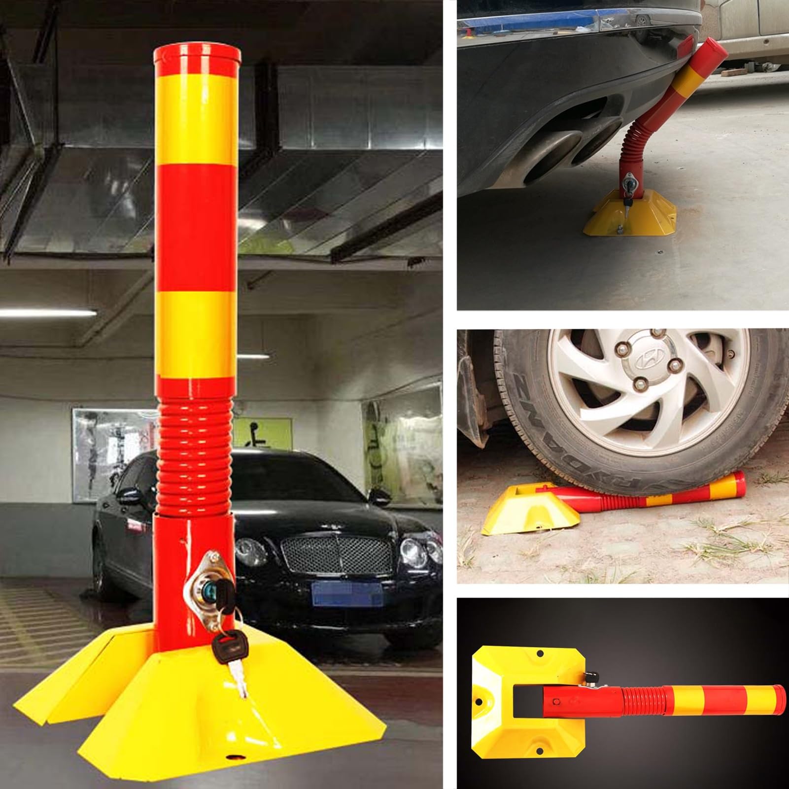 Bolardo de Seguridad, Cerradura de Plaza de Aparcamiento, Poste de Barrera de Aparcamiento con candado y Tiras Reflectantes, Poste delimitador de tráfico para Zonas Sensi