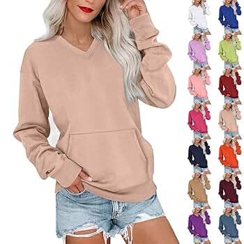 V Neck Sweatshirt Women Oversized Fleece Pullover Tunic