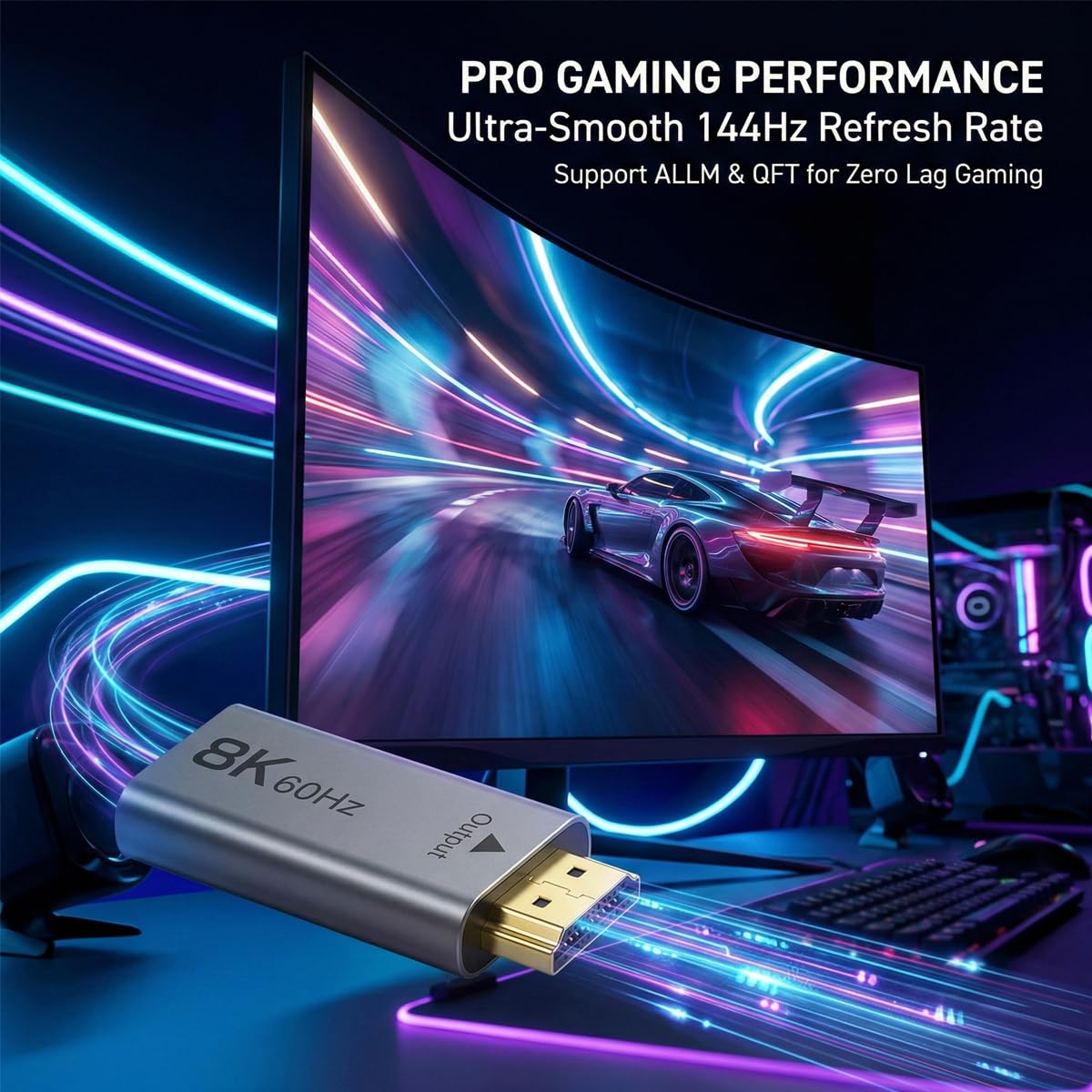 Adattatore 8K da USB C a HDMI 2.1, convertitore USB-C femmina a HDMI maschio, 8K a 60Hz, 4K a 120Hz, 2K a 240Hz, HDR, Thunderbolt 3/4 di tipo C, compatibile con tablet, telefono e laptop, 1