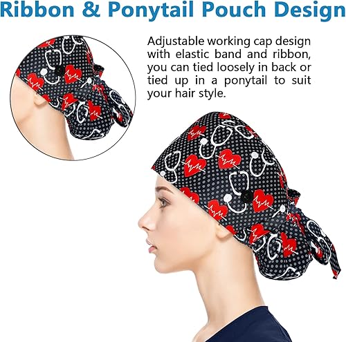 Vista 34 de Fesciory Gorras de trabajo ajustables con botón y banda para el sudor, sombreros de cola de caballo para mujer, cabello largo