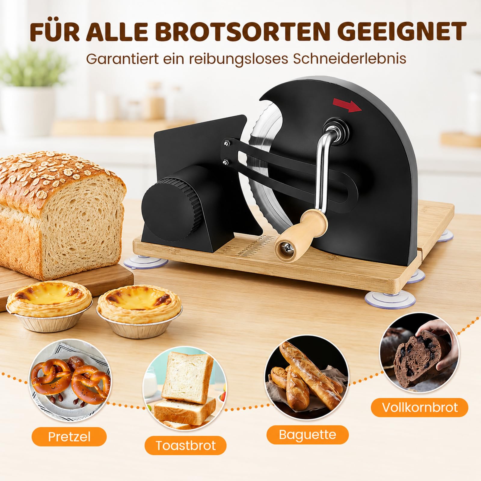 Brotschneidemaschine, Brotschneidemaschine Klappbar Manuell, Edelstahl 304, Allesschneider Mit Skala, Einstellbare Scheibendicke, Brotschneider Für Käse,Brot und Gemüse (Schwarz)