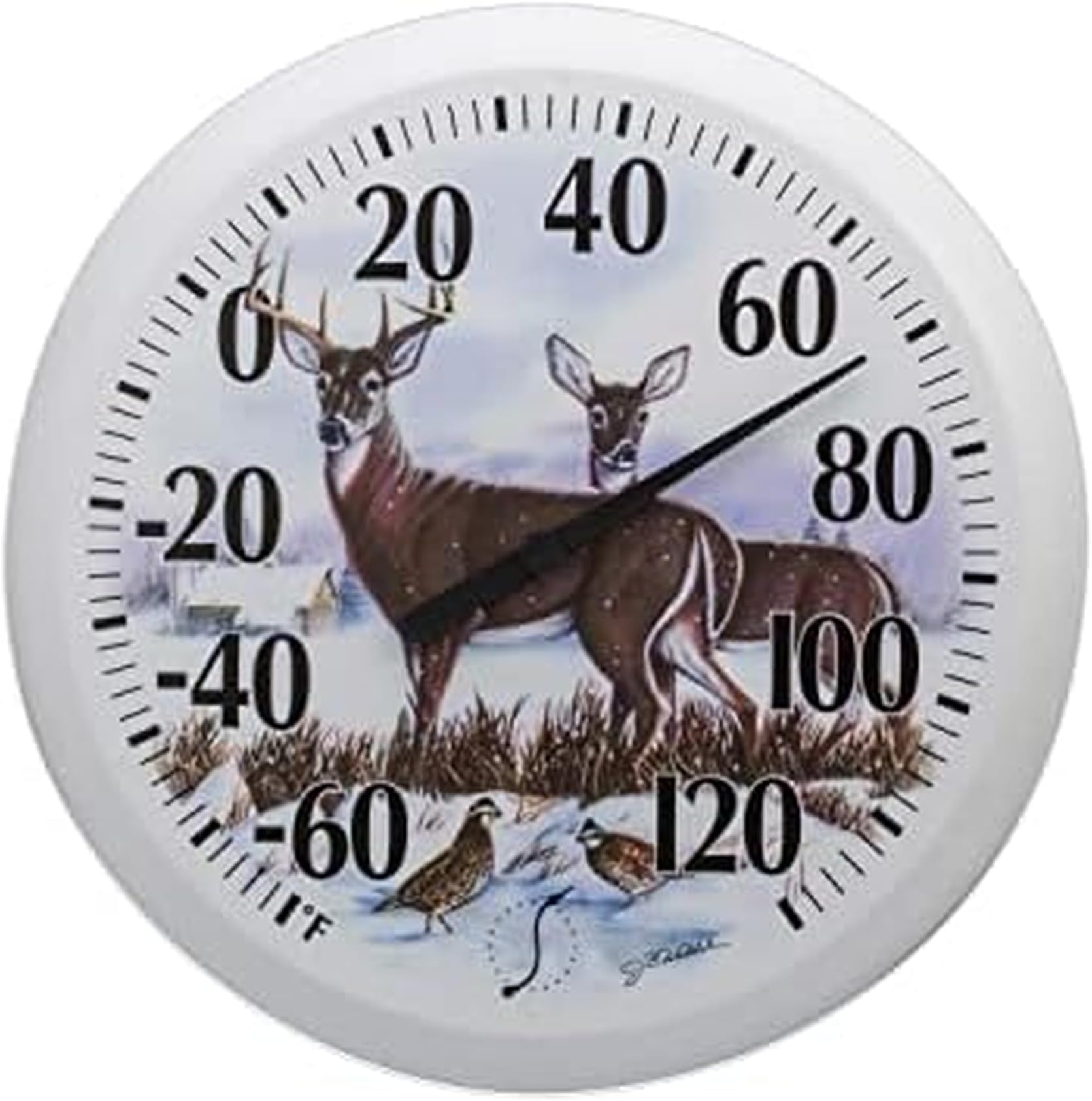 Indoor Outdoor Thermometer, Wireless Outdoor Thermometer with Large Numbers for Patio, Pool, and Indoor Areas, 13.25-Inch, Winter Deer