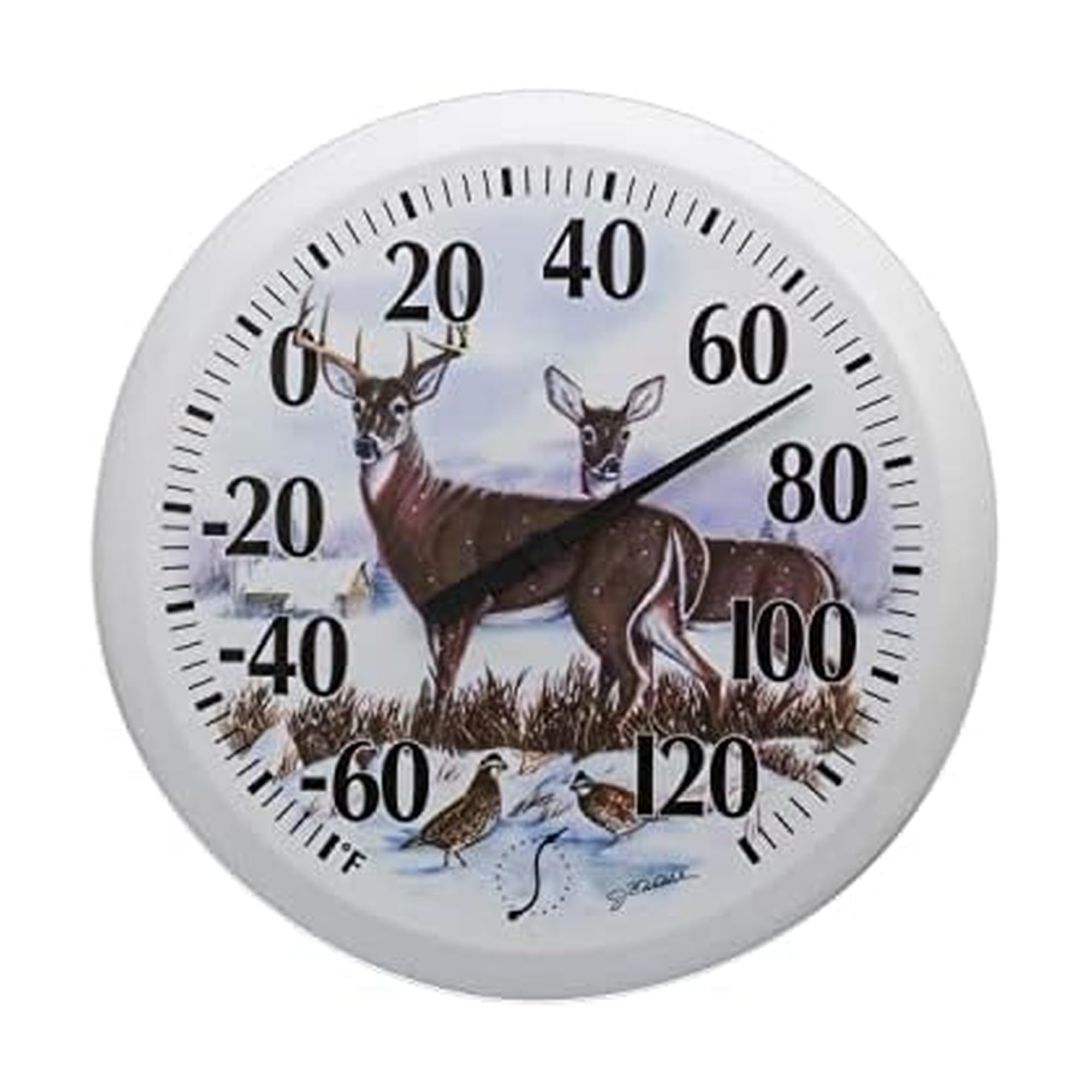 Springfield Indoor Outdoor Thermometer, Wireless Outdoor Thermometer with Large Numbers for Patio, Pool, and Indoor Areas, 13.25-Inch, Winter Deer