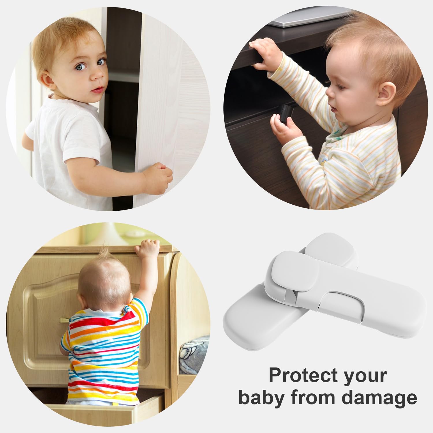 Child Proof Cabinet Locks,Adhesive Refrigerator Lock Baby Proofing,Multi-Use No Drilling Child Locks for Cabinets,Drawer,Toliet (White, 4 Pack)