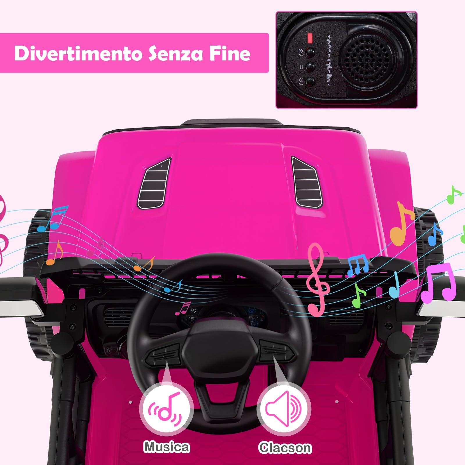 COSTWAY 12V Macchina elettrcia per Bambini, Auto con Telecomando 3 Velocità Luci LED Musica, Doppi Motori, Veicolo Elettrico per Bambini 3+ Anni, Carico 30 kg (Rosa)