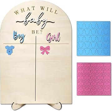 1 Pc Wooden Gender Reveal Games Board, Baby Reveal Decoration, Wood Decor with Stand & Stickers, Gender Guess Ideas for Family, for Party, Wide Crowds Natural Wood