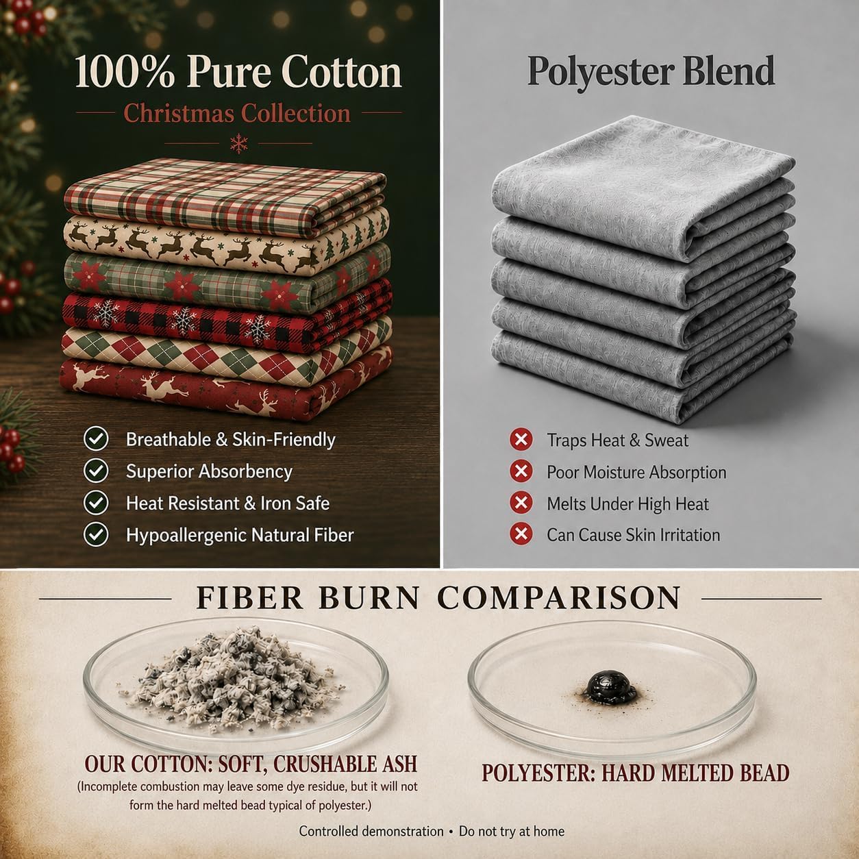 12 Pcs 100% Cotton Fat Quilting Fabric Bundles (Christmas Plaid Woodland)