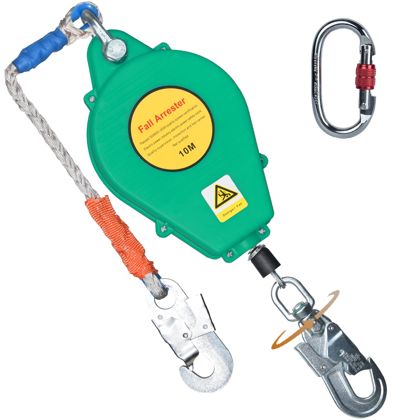 Dispositivo Anticaidas Retráctil Seguridad, Linea de Vida Retractil Homologado 10m/15m/20m, 150kg Arnés Seguridad Anticaídas Retráctil Trabajo en Altura/ Tejados Verde/Amarillo(Verde,20m)