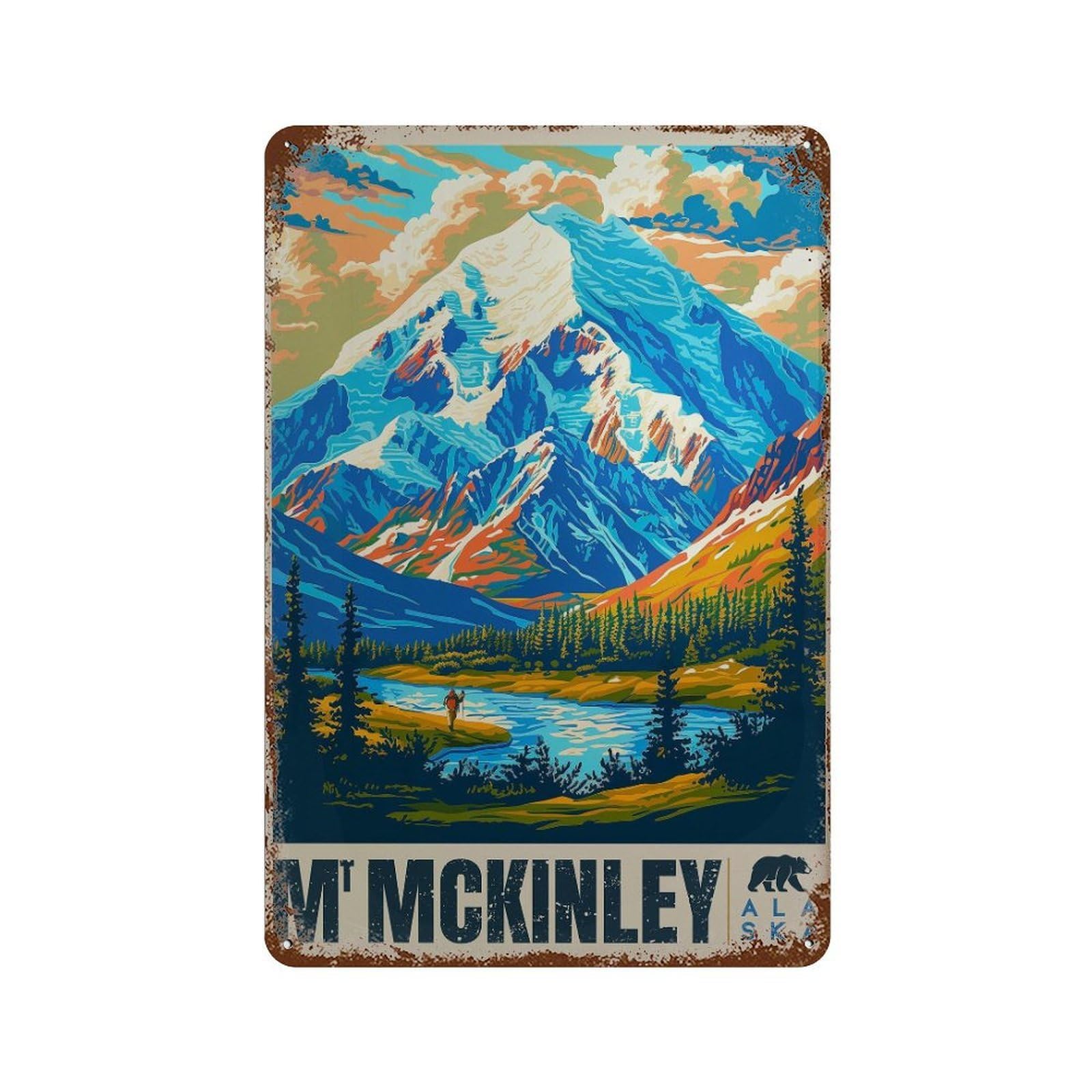 xiaoxiaoshen Mount McKinley Alaska Travel Denali Mountain Wall Decor Art Metal Tin Poster Modern Home Decor Art Home Bar Shop Decorations Vintage Sign 30x20cm