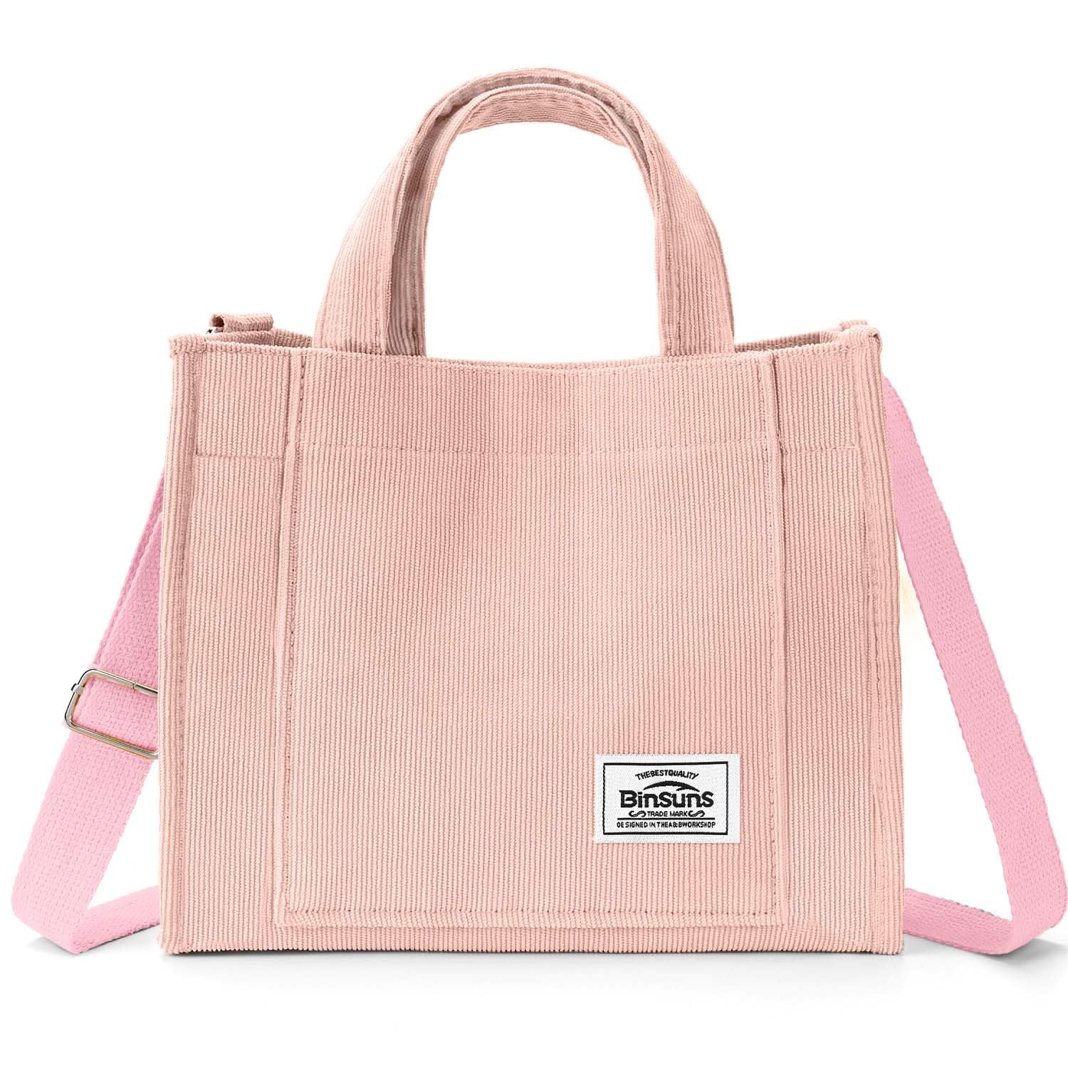 BINSUNS Corduroy Tote Bag for Women Small Satchel Bag Mini Tote Bag Aesthetic Crossbody Handbag - School Work Travel Shopping