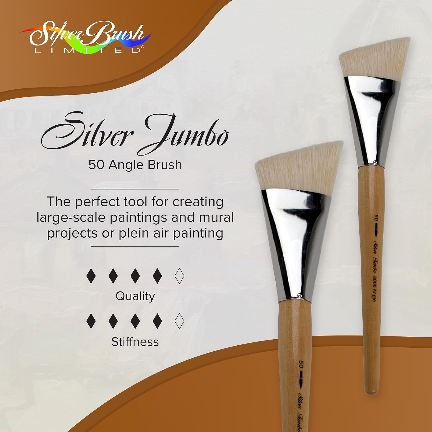 Silver Brush Silver Jumbo White Bristle Brush Angle Series 8006 Size 50
