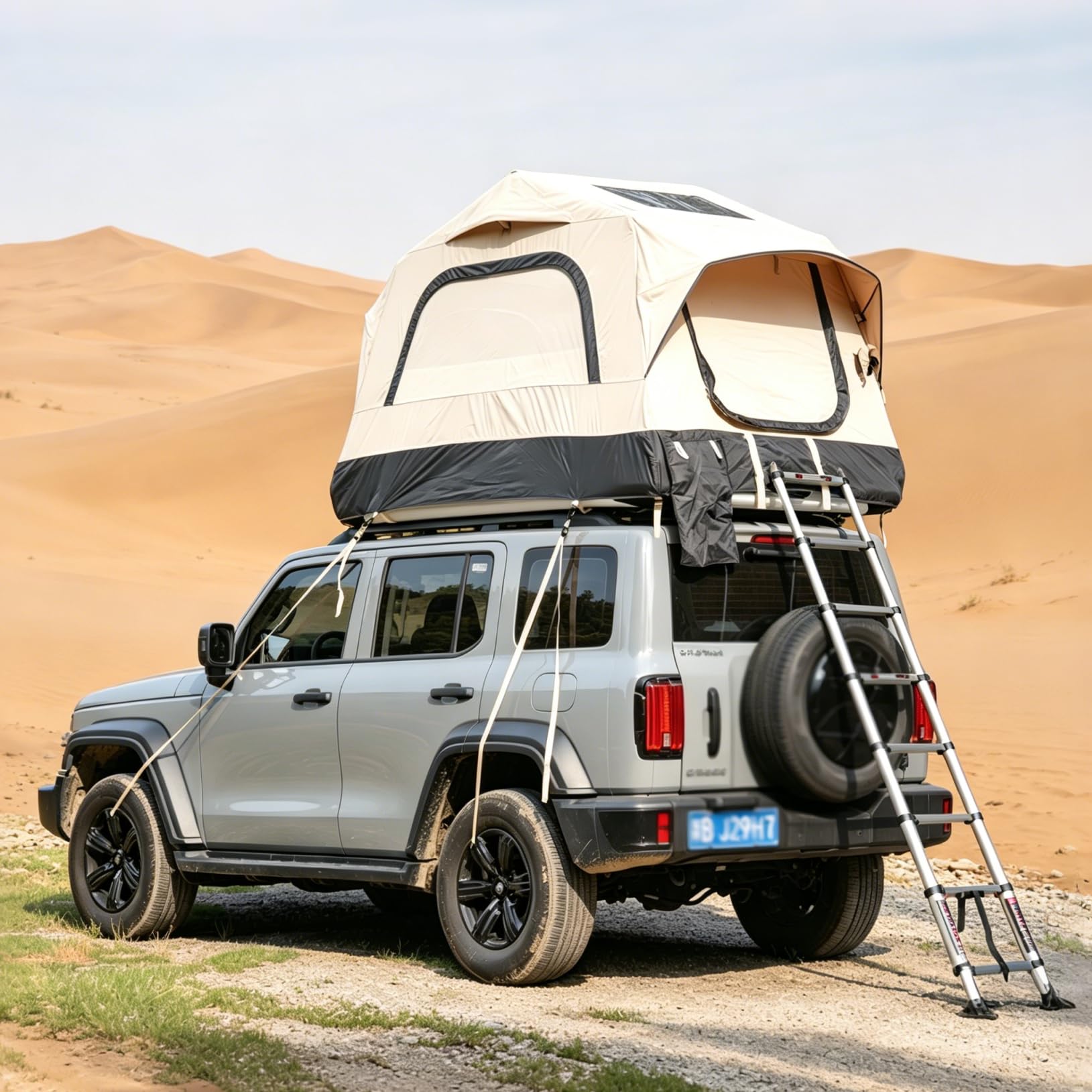 Tente de Toit pour Voiture 1-3 Personnes, Tente Gonflable 300D,imperméable PU3000,UPF50+,Matelas épais,Tente de Camping pour Véhicules Pliable et Imperméable Camion,Voyage